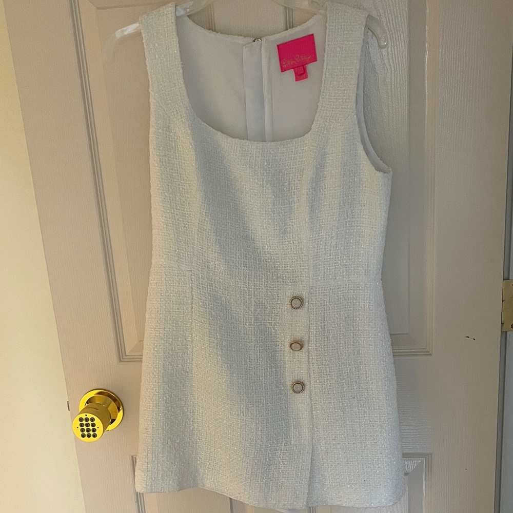White Sleeveless Tweed Lilly Pulitzer dress/romper with Button Detail